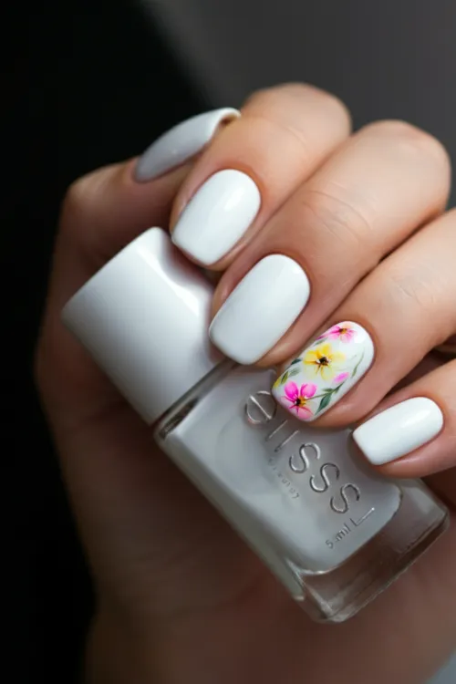 Floral White Nail Designs