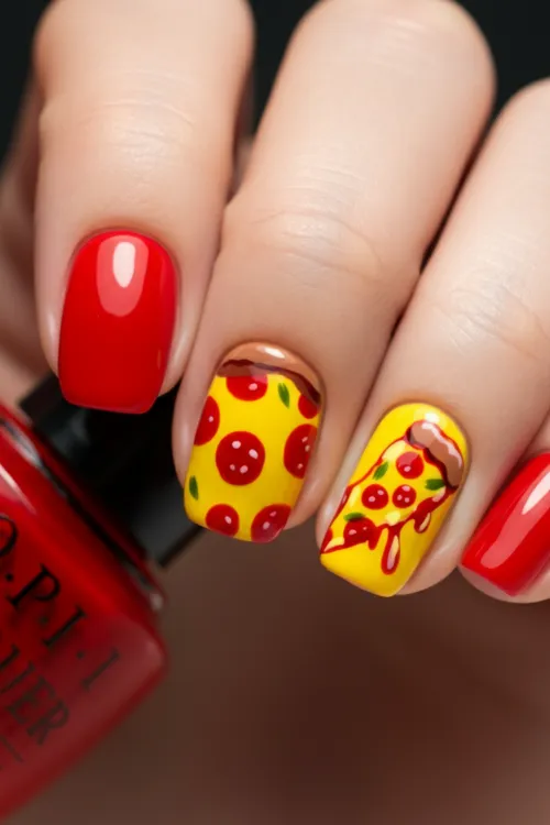Pizza Slice Accent Nails