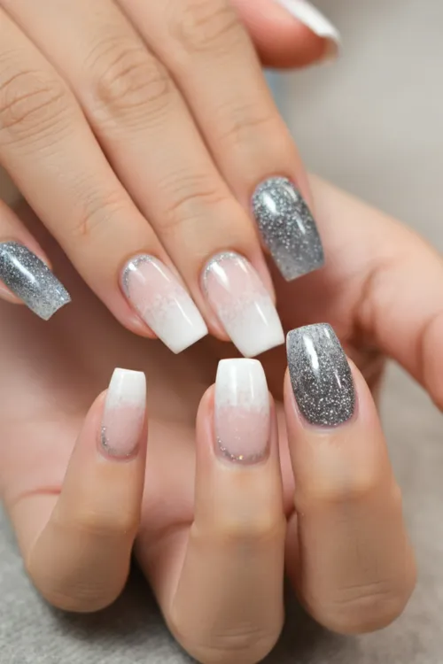 Milky White and Glitter Ombre