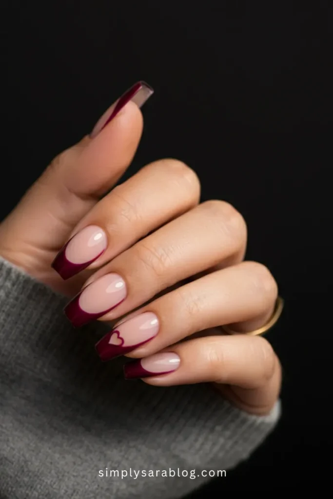 Deep Burgundy French with Heart Cutout