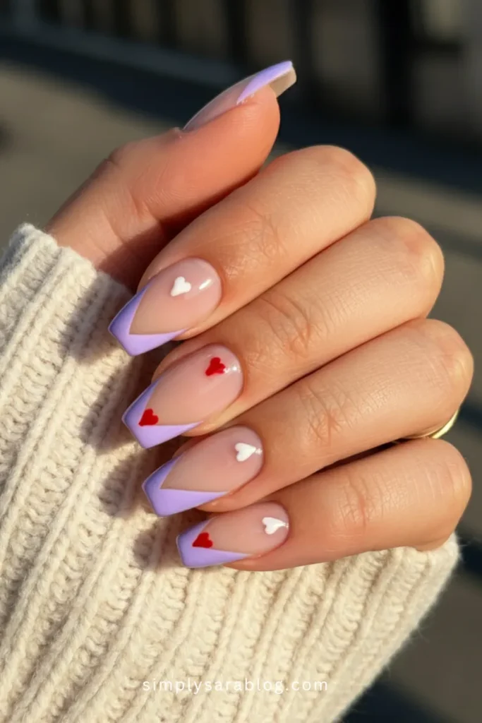 Diagonal Lavender French with Hearts