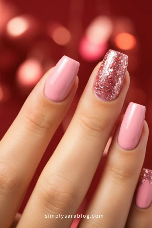 Glitter Pink Valentine's Day Nails