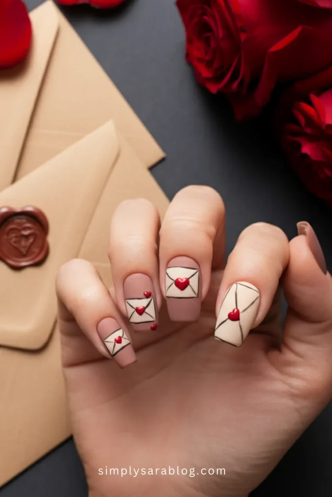 Love Letter Valentine’s Day Matte Nails