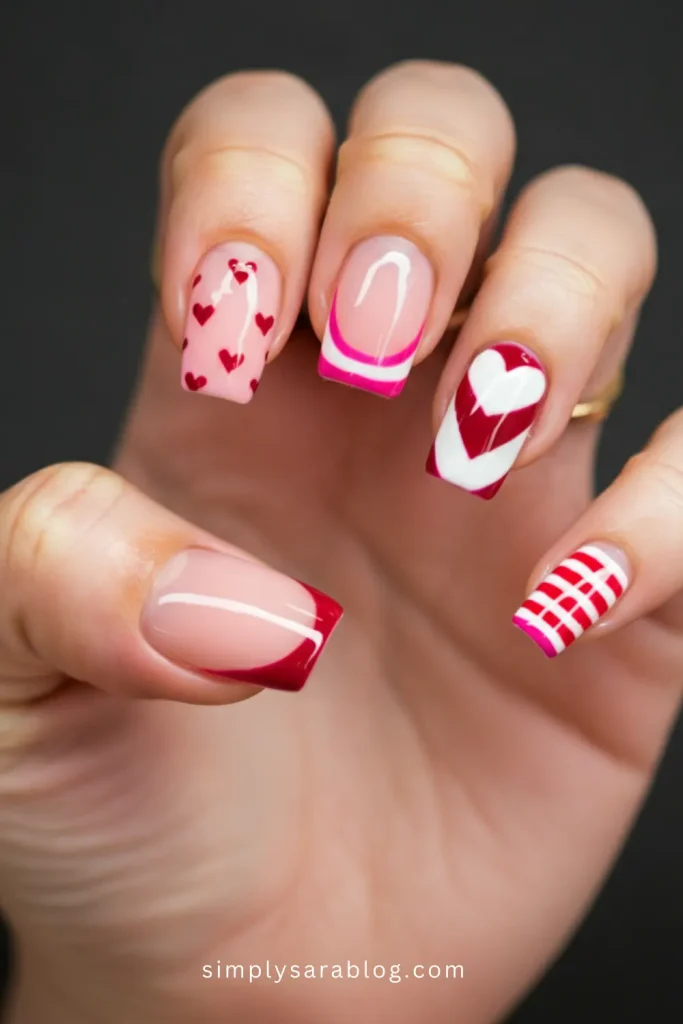 Mix & Match Pink & Red Designs Valentine’s Nails