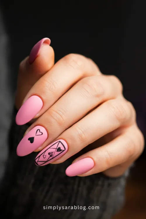 Pink and Black Valentine's Day Nails