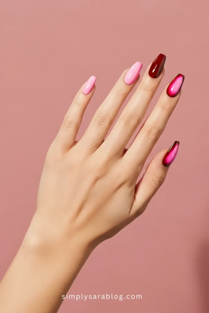 Pink and Red Aura Nails