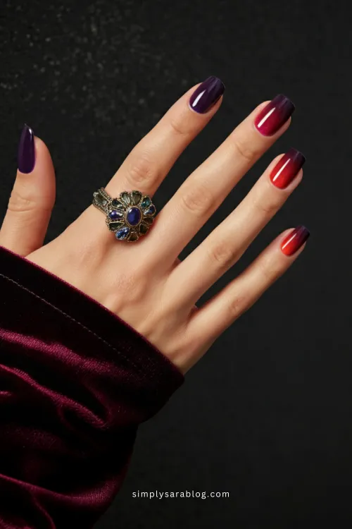 Plum and Red Ombre Nails