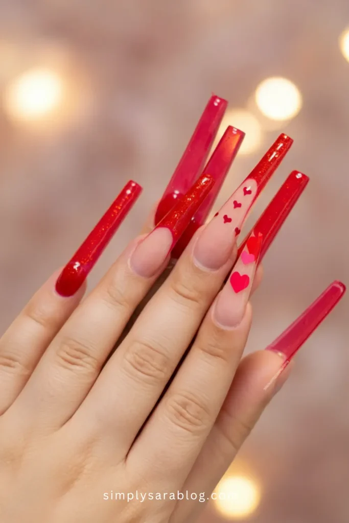 Red Acrylic Valentine's Day Nails