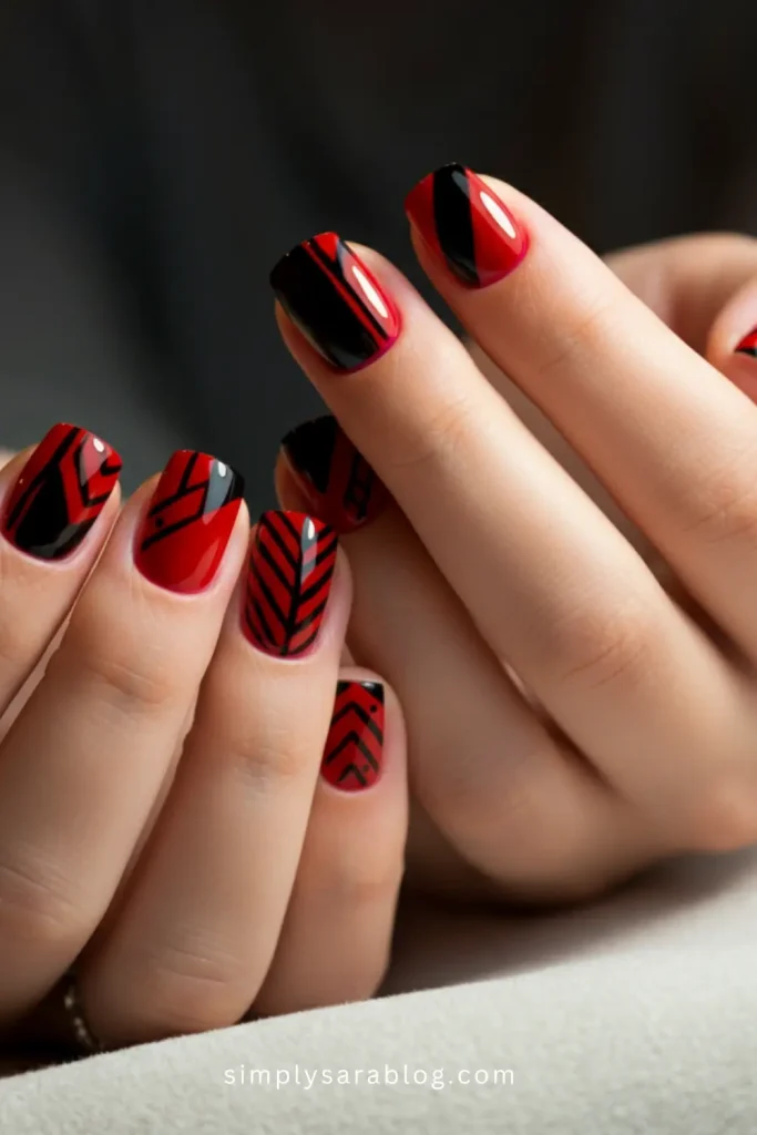Red and Black Valentine's Day Nails