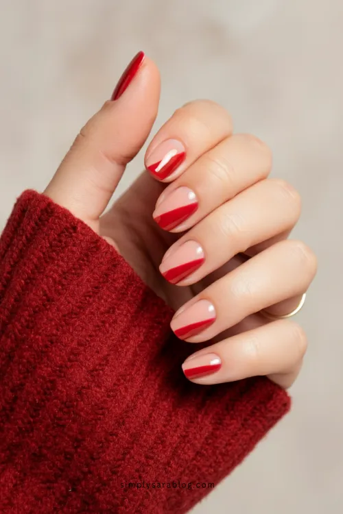 Red and Pink Colorblock Nail