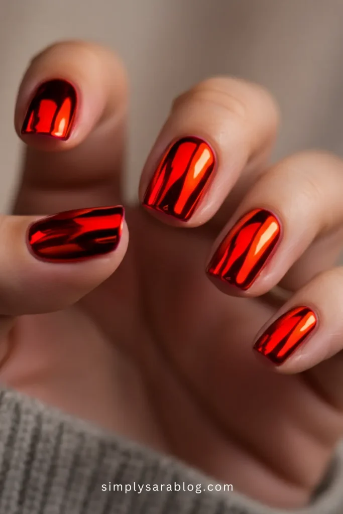 Red Chrome Valentine's Day Nails