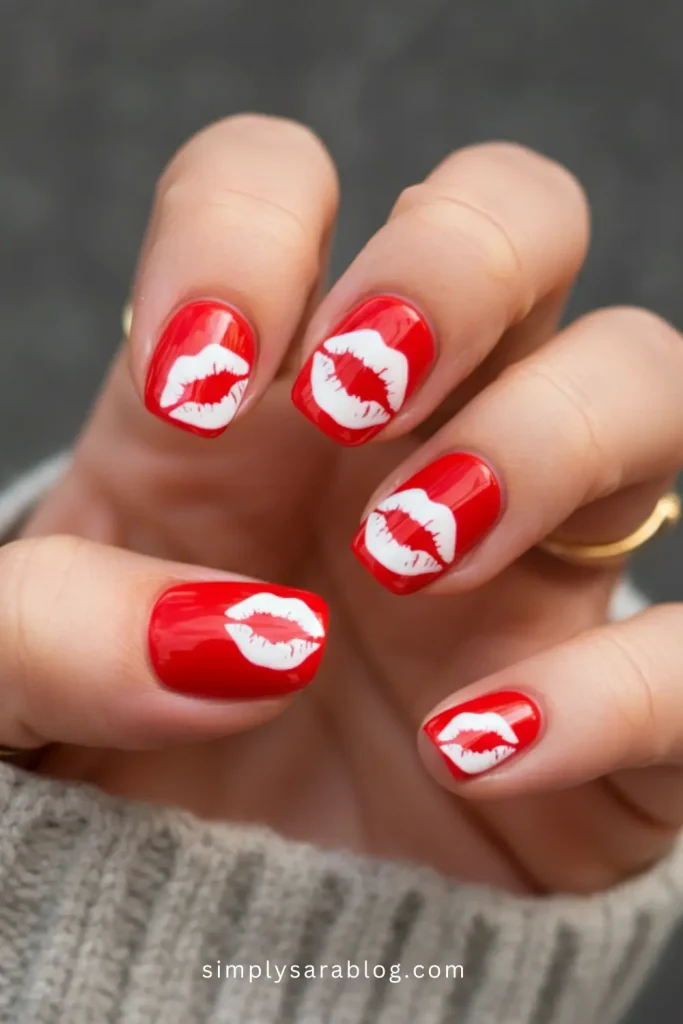 Red Lips Kisses Nails