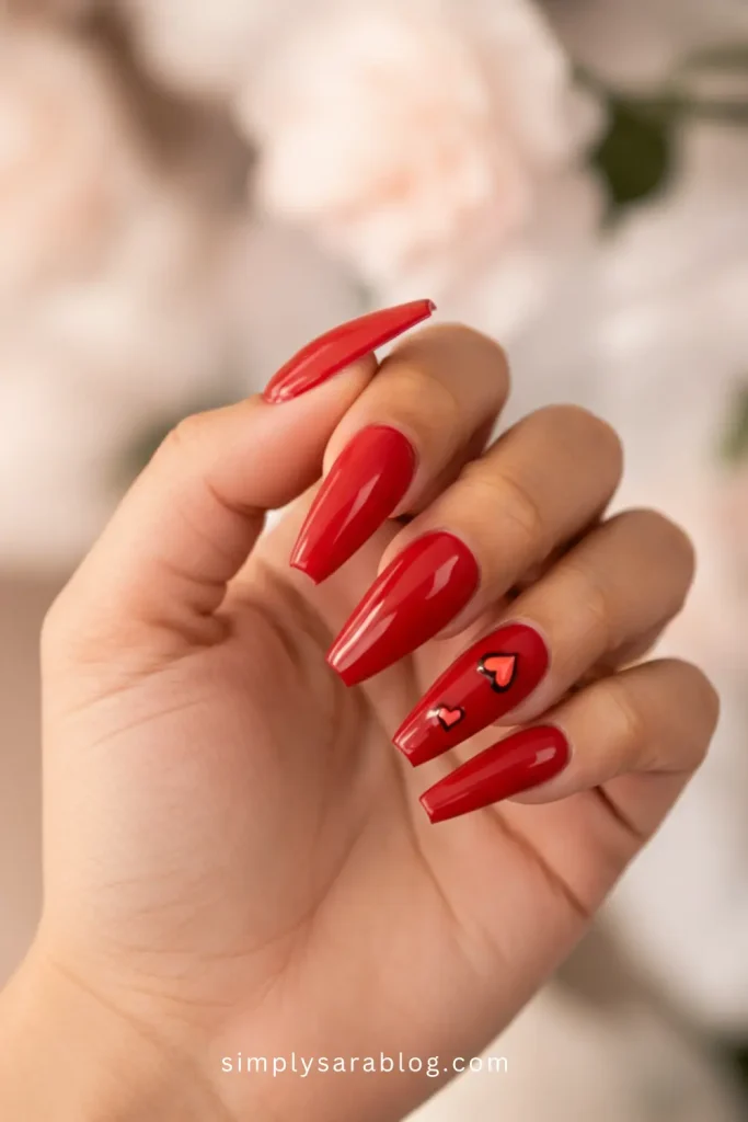 Red Valentine's Day Nails Coffin
