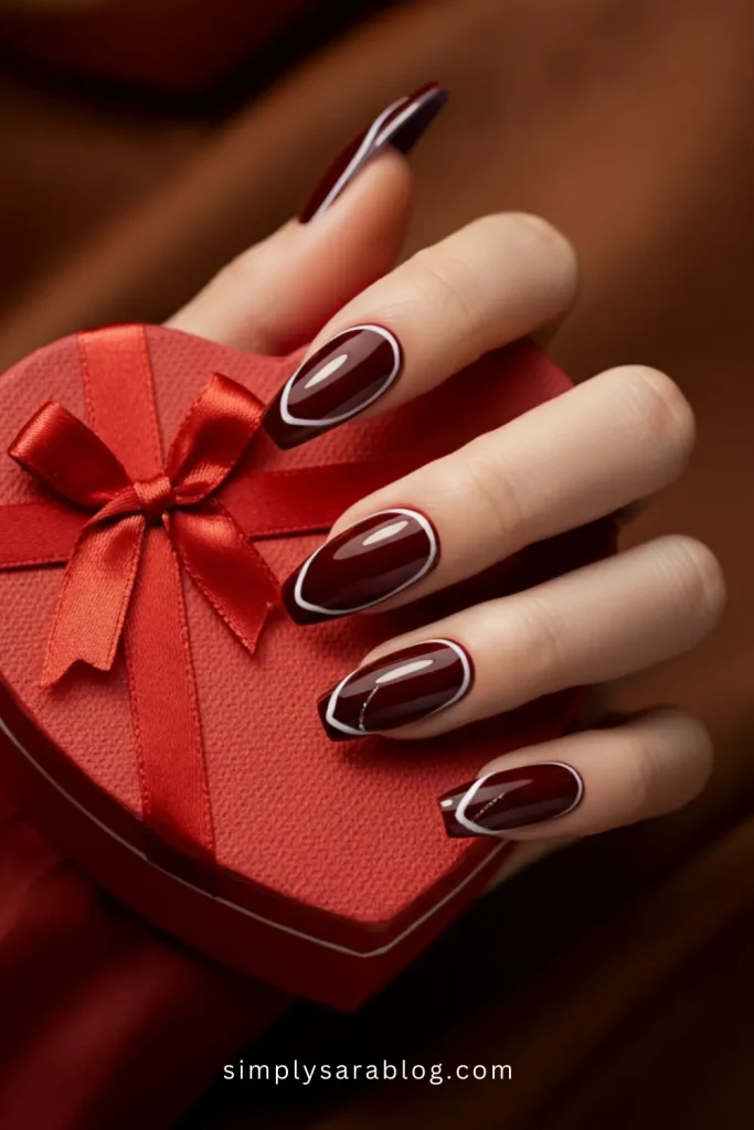 Red & White Outlined Tips Valentine’s Day Nails