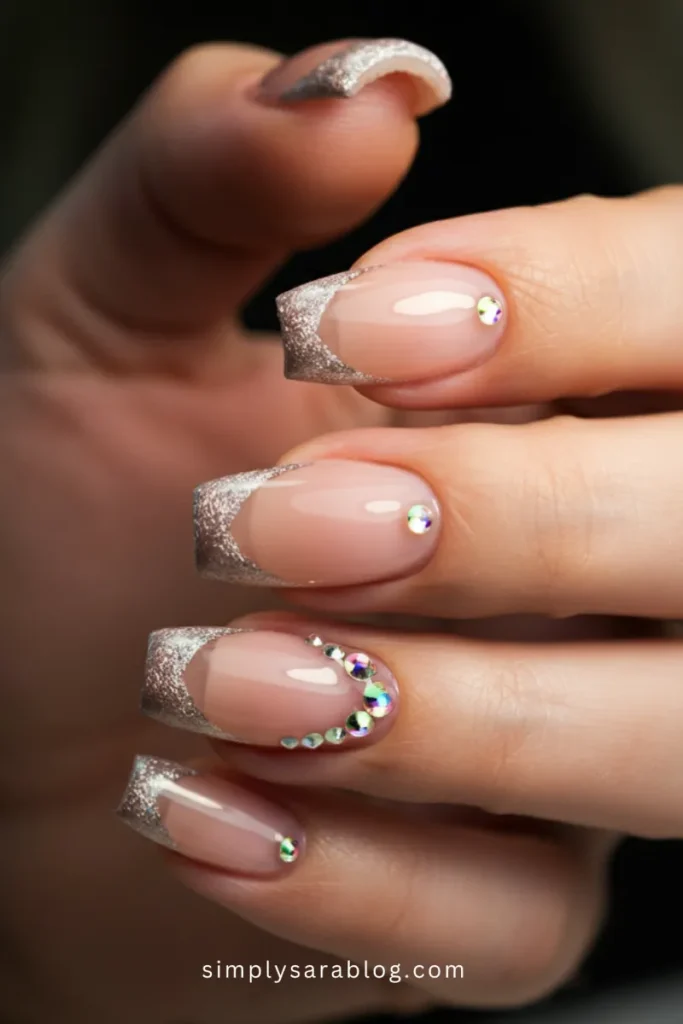 Sparkly Heart French Tips
