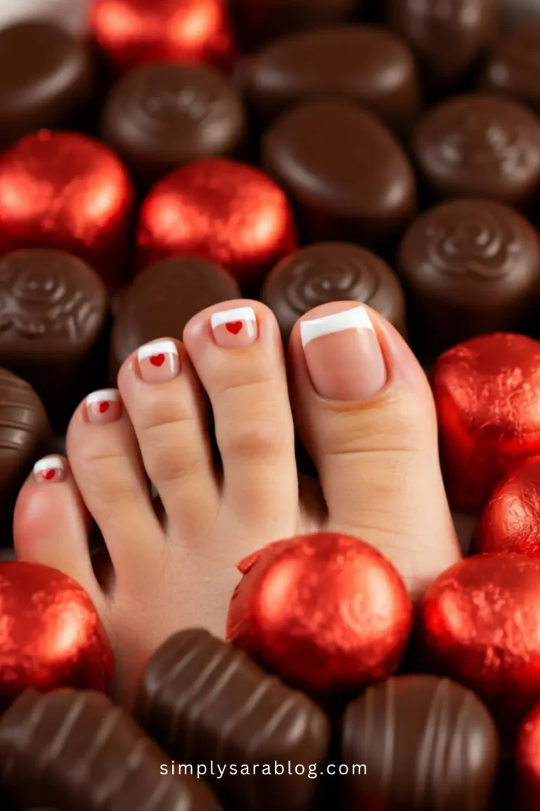 Creative February toe nail designs featuring hearts, ombré gradients in pink and red, pastel winter themes, and glittery finishes perfect for Valentine’s Day or seasonal self-care.