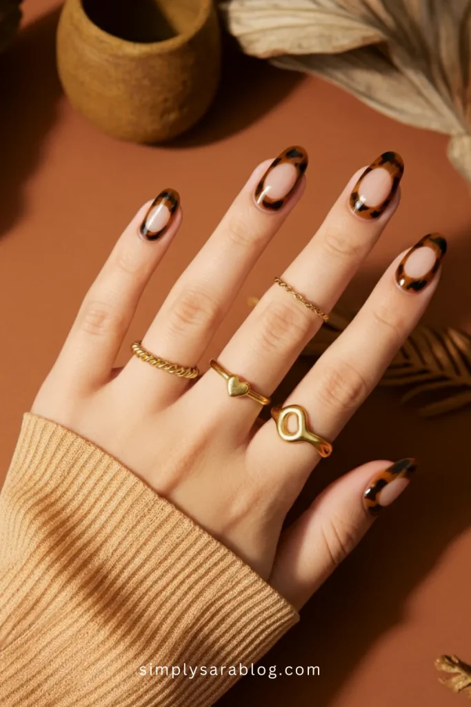 Tortoise Shell Heart Cutout Valentine’s Nails