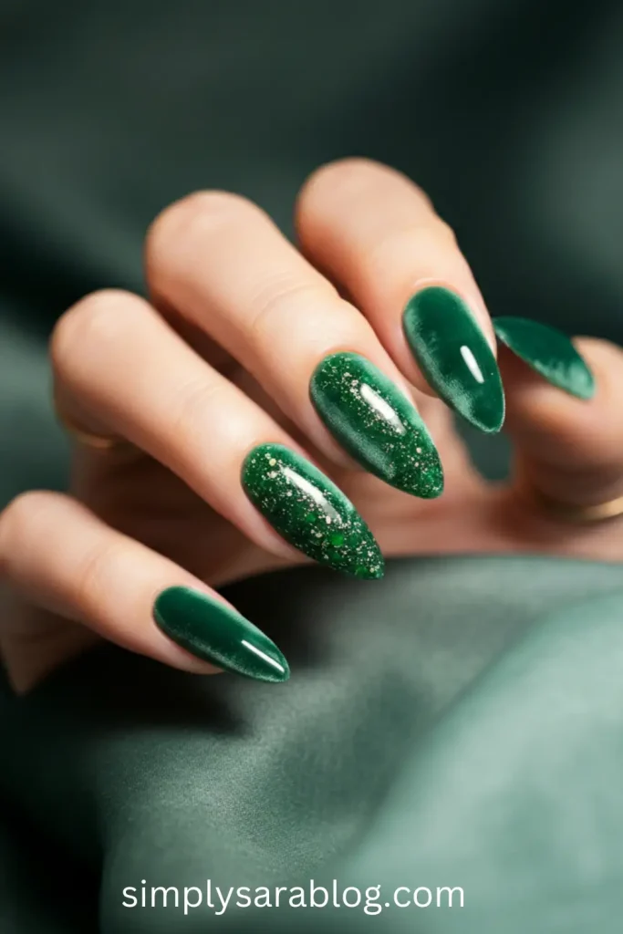 Trendy Velvet Green St. Patty’s Day Manicure
