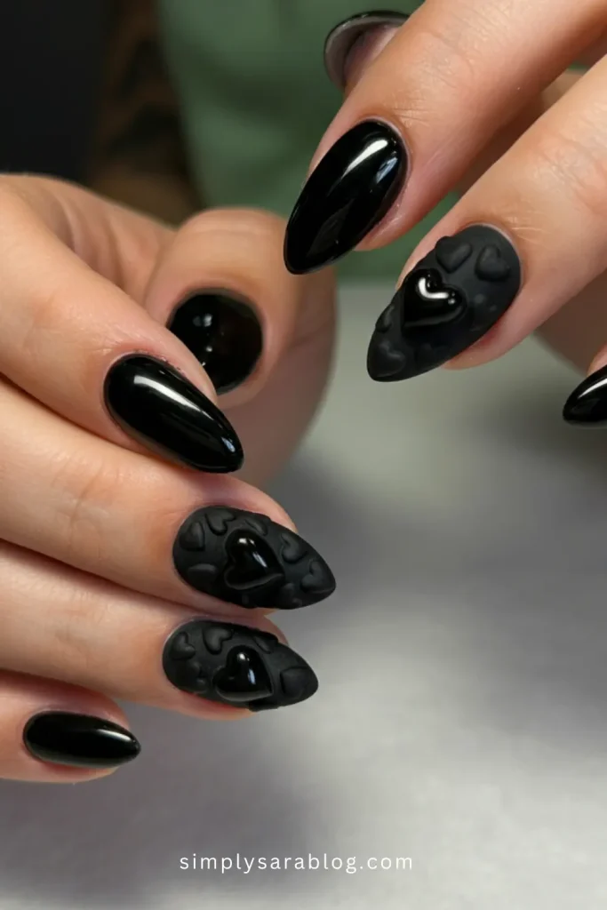 Black Heart Black Valentine’s Day Nails