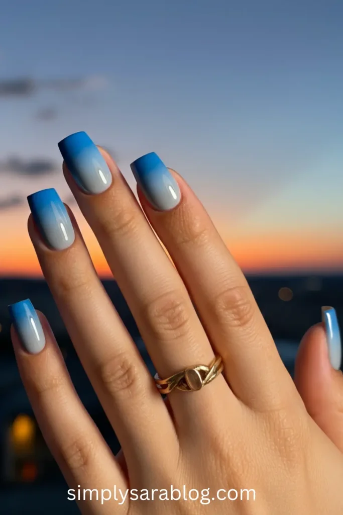 Blue Ombre Sunset Nails