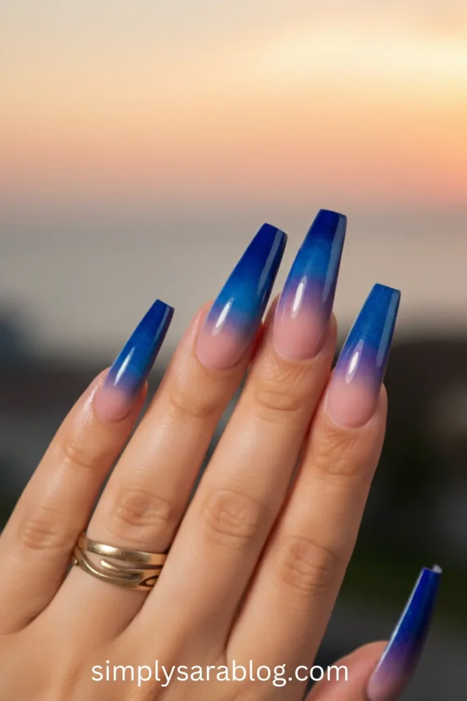 Blue Purple Ombre Sunset Nails