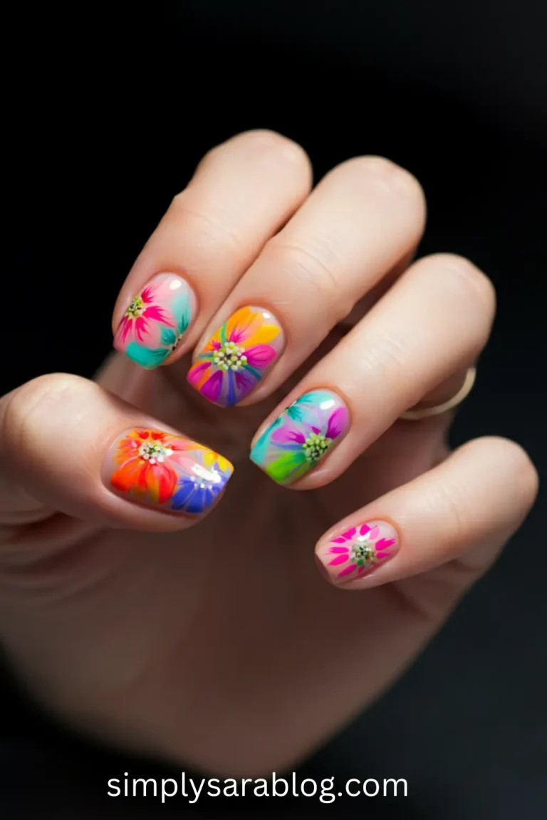 Short nails painted in bold bubblegum pink, showcasing a glossy, vibrant springtime look. Watercolor-inspired floral patterns featuring pastel shades of pink, yellow, and lavender on short nails. Simple pastel French tips on short nails with a clear, glossy base for a sophisticated spring style.