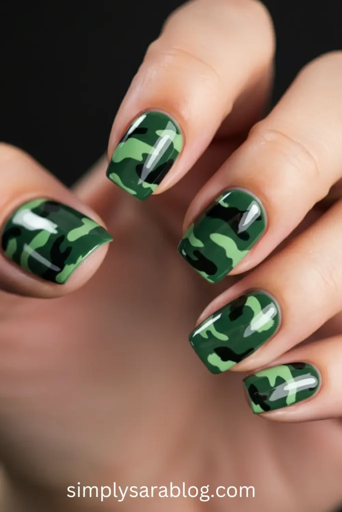 Camouflage Green Nails