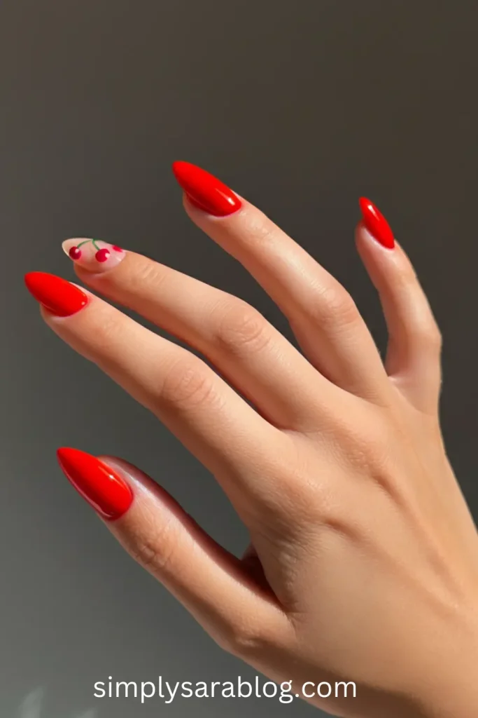 Cherry Accent Nails