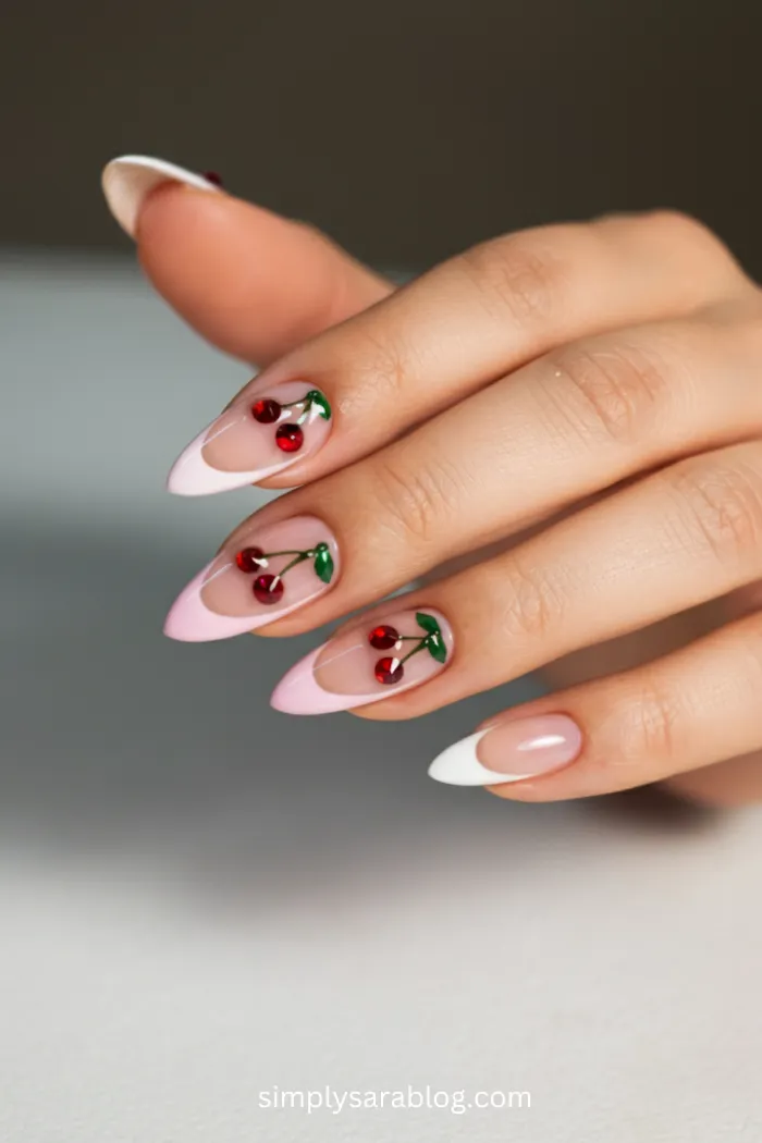 Soft pastel French manicure with floral accents, perfect for a refreshing spring look.