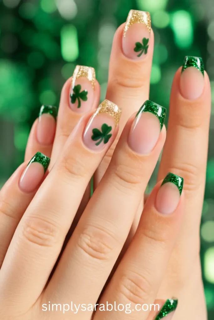 Chic Green St. Patty’s Day French Manicure