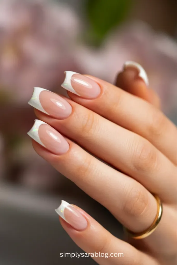Classic White French Tips with Sparkle