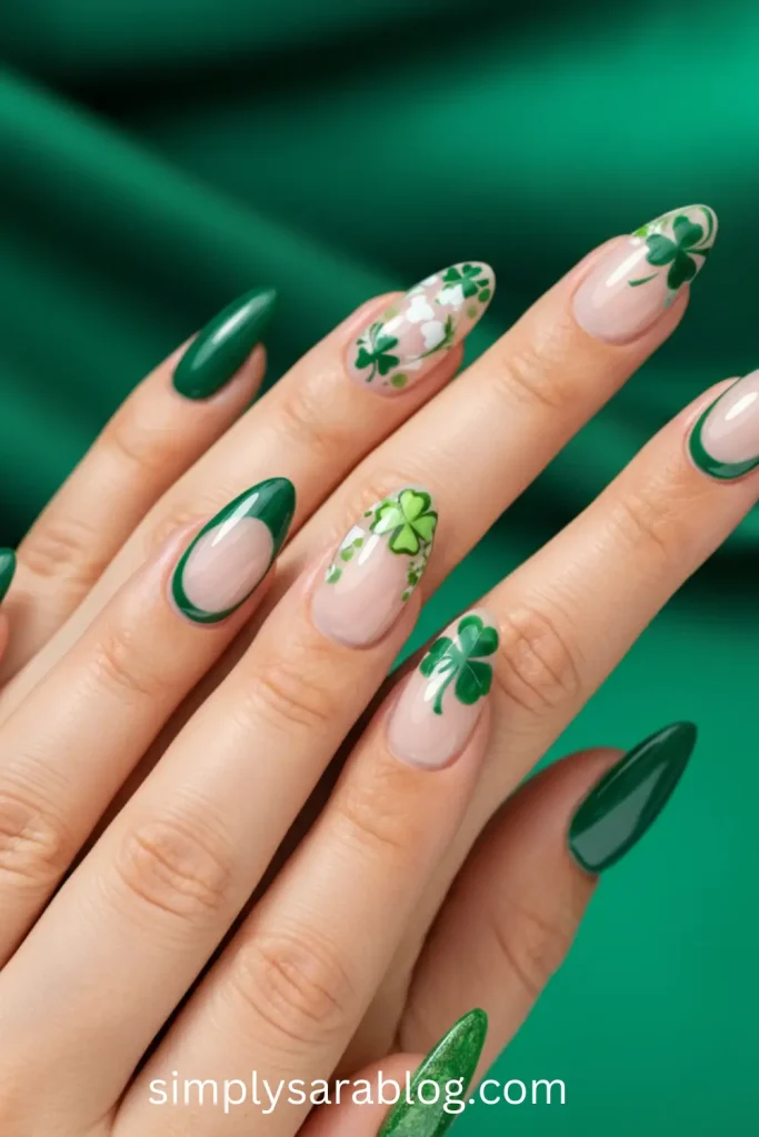 Classy Green Floral St. Patrick’s Day Nail Design