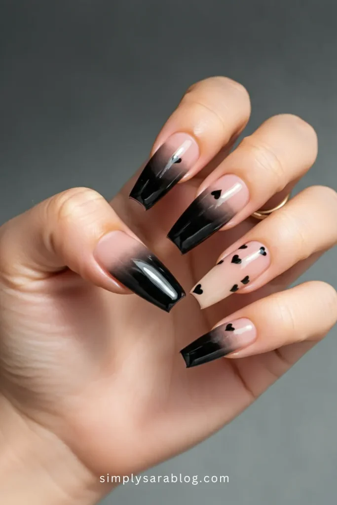 Coffin Black Valentine’s Nails