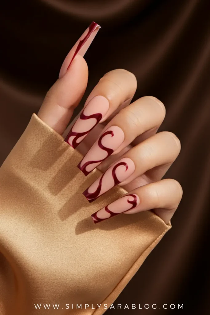 Crimson Swirl Nails