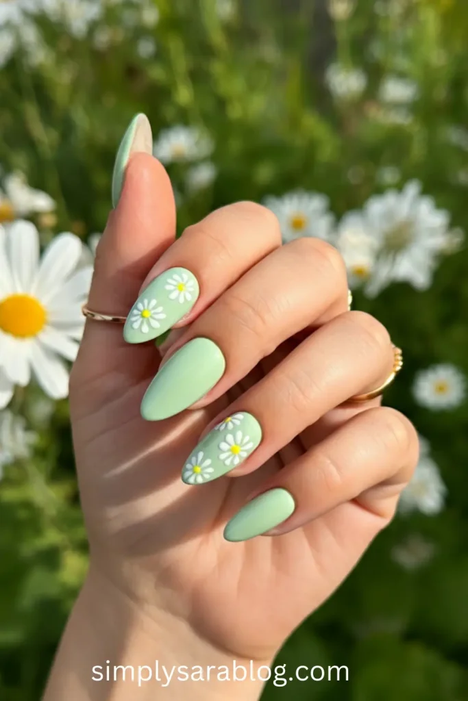 Cute Daisy Saint Patrick’s Day Nail Art