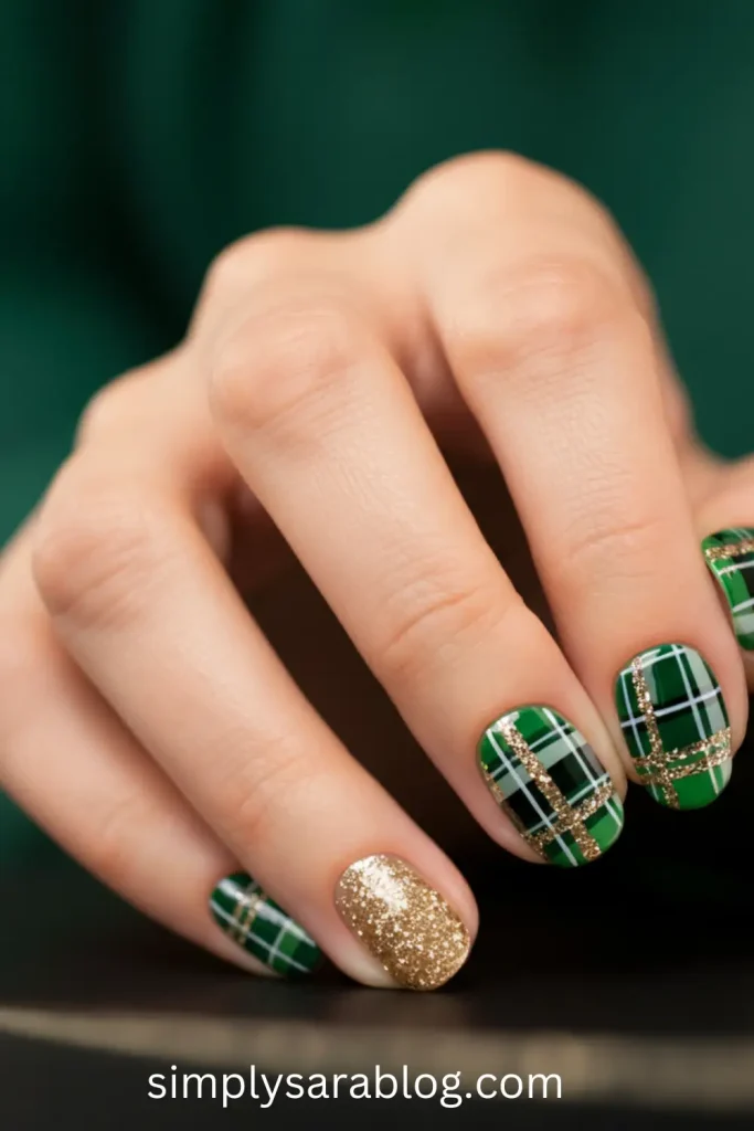 Cute Green Plaid St. Patrick’s Day Nail Designs