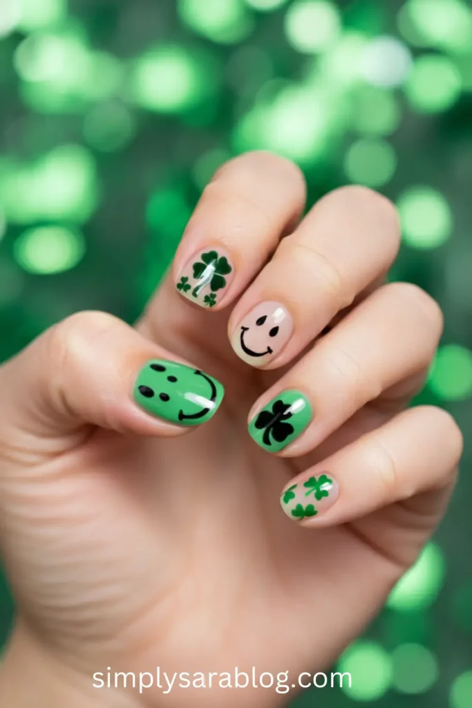 Cute Mismatched St. Patrick’s Day Nail Art