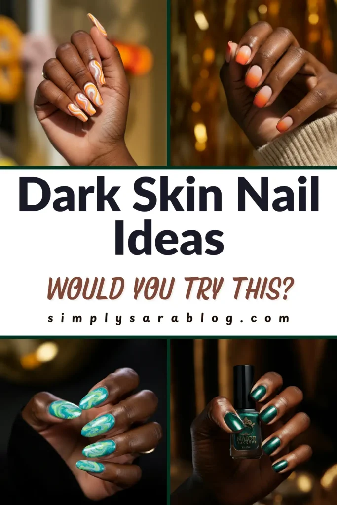 Spring manicure featuring bold neon accents on dark skin, glowing under natural light with colorful floral background.
