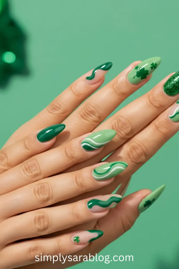 Festive Green St. Patrick’s Day Nails With Shamrock Designs
