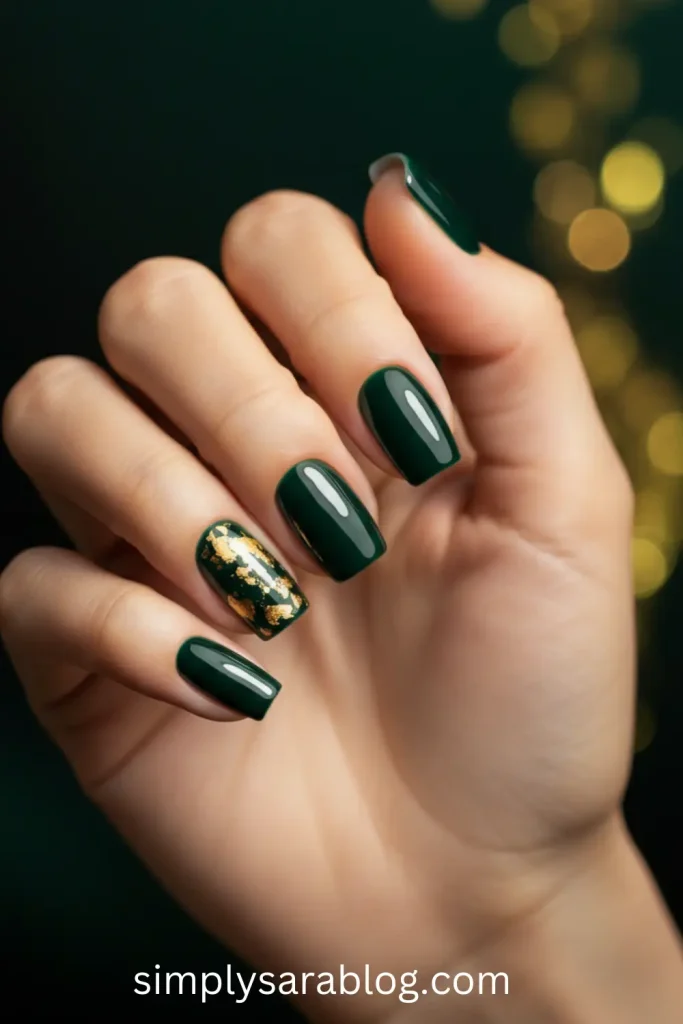 Glamorous Green + Gold Foil St. Patrick’s Day Nails