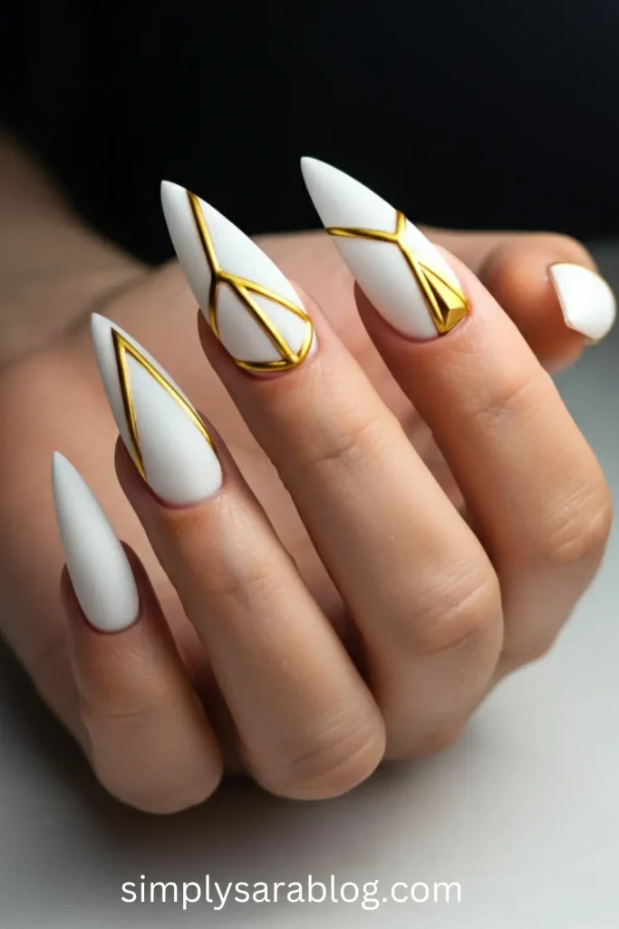 Gold Angular Stiletto Nails