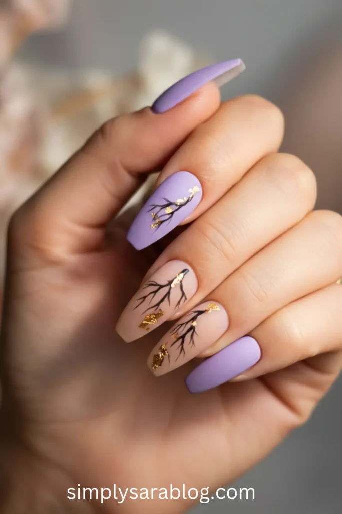 Gold-Leaf Lavender Nails