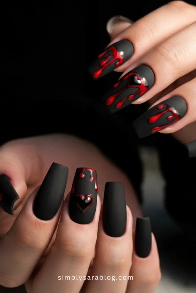 Gothic Black Valentine’s Day Nails