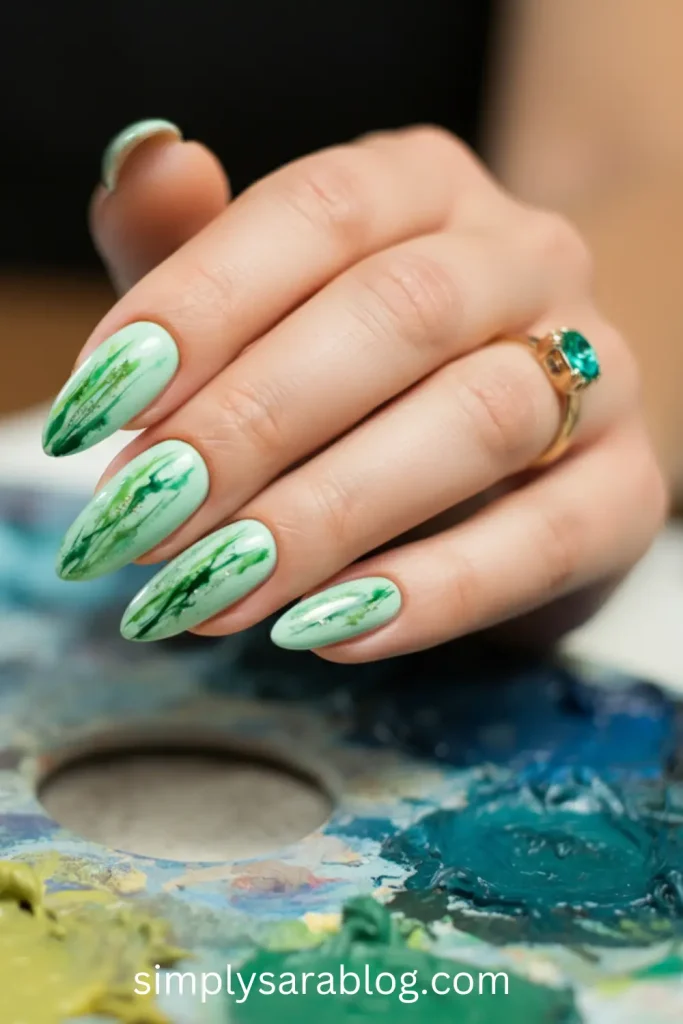 Green Watercolor Nails
