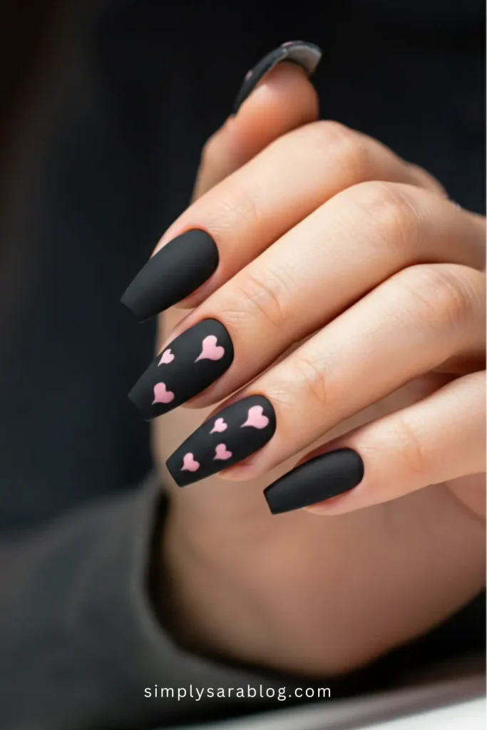 Matte Black Black Valentine’s Day Nails