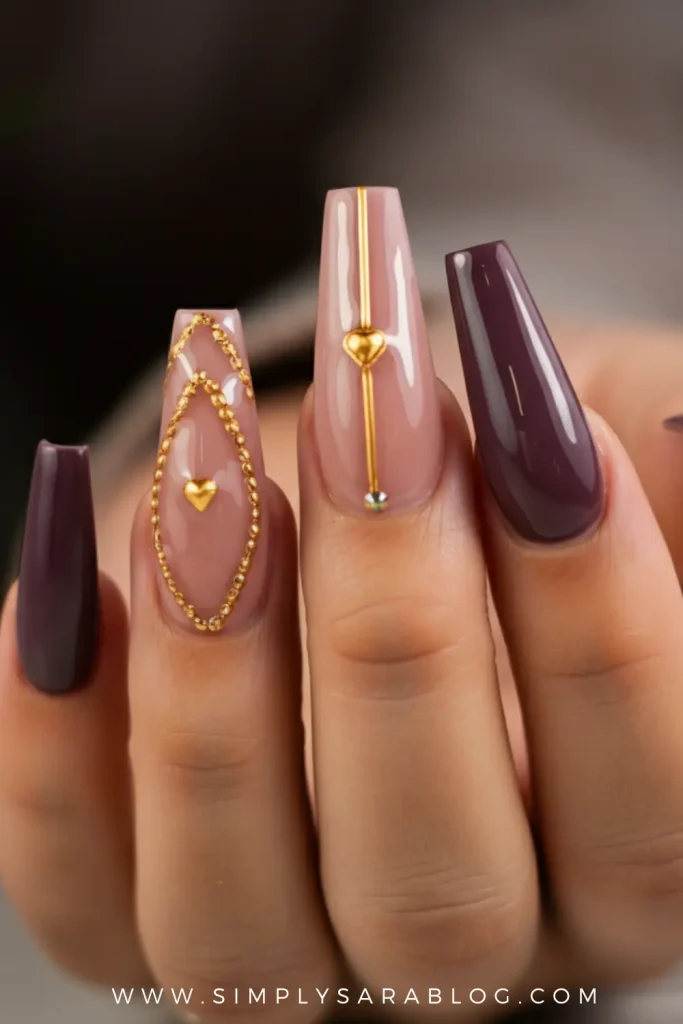 Mauve and Gold Nails