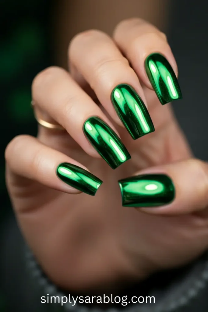 Metallic Green St. Patrick’s Day Nails