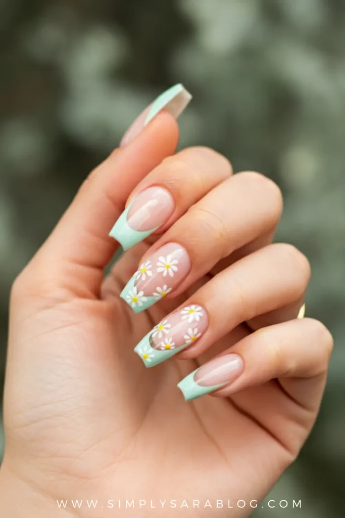 Mint French Tip Nails