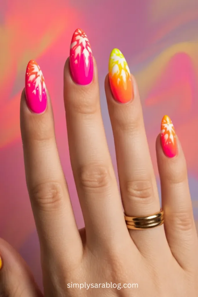 Neon sunrise nails