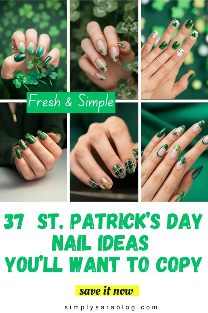 A chic green manicure with subtle white floral designs, perfect for St. Patrick’s Day celebrations."
"Gradient ombre green French manicure displayed on softly squared nails for a modern holiday look."
"Checkerboard green and white nail art styled with a cozy green sweater and gold accents."
"Festive nails featuring delicate shamrock patterns painted over a deep green polish base."
"Minimalist St. Patrick’s Day nail design with nude polish and elegant green swirl accents."